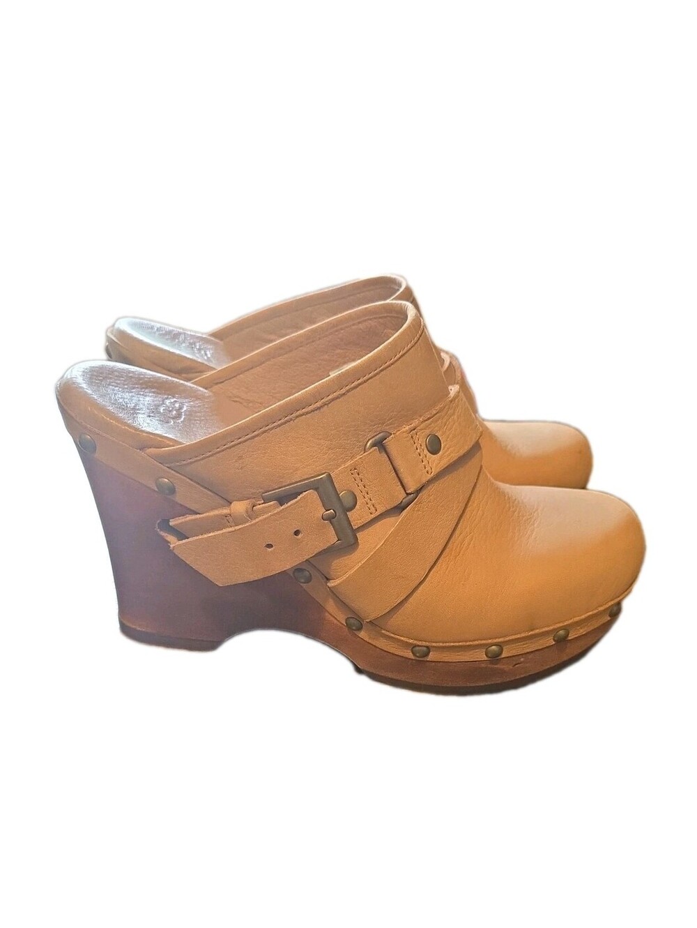Ugg Y2k Chunky Platform natalee clogs Leather Brown Sheepskin Toe Sz 6 studed